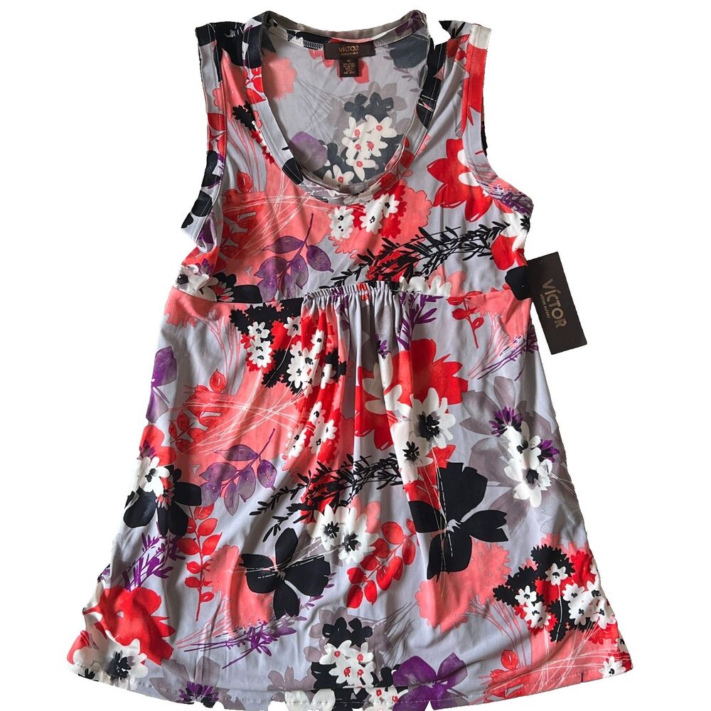 Victor Alfaro tunic top M Floral pleating Stretch NWT